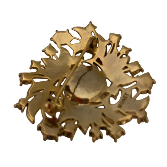 Monet Vintage Faux Pearl Rhinestone Floral Brooch Pin UV Glowing Uranium 1.5" - Picture 5 of 6